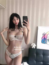 European Lace Bra Set Ultra-Thin Semi-Transparent, Half Cup Pure Desire Bras for Small Chest, Anti-Sagging Comfortable Underwear