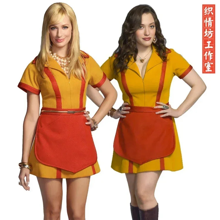 Halloween Girl Party Wear Max Caroline Waitress Maid Dress Cos with Apron S M L XL 2 Broke Girls Cosplay Dress Costumes for