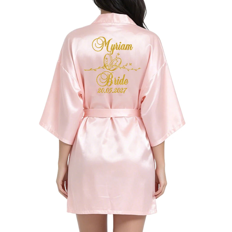 Customized Logo Wedding Date Name Bathrobe Faux Silk Bridal Robe Bride Bridesmaid Wedding Robes Woman Bachelorette Preparewear