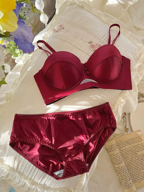 MOYISU Red Push Up Bra Set VS Style Sexy Minimizer Lingerie Wirefree Enhances Small Chest Vintage Retro Zodiac Gift Panty & Ste