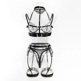 Sexy Lace Lingerie Set With Garter Belt Eyelash Underwire Bra Nude Illusion Strappy Sensual Costume Exotic Underwear Party Club