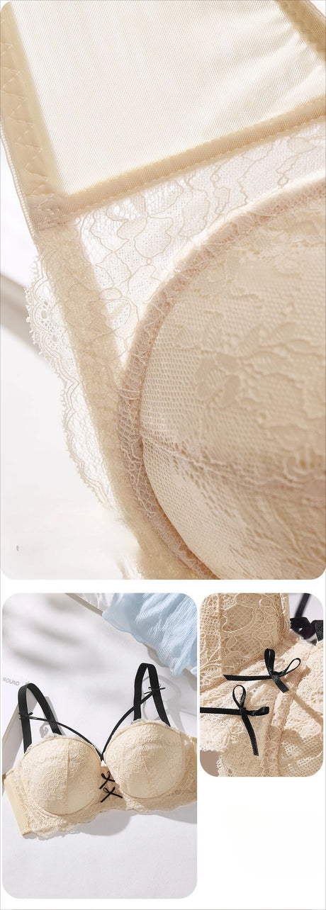 Half Cup Hot Bra for women Gathered Bowknot Brassiere Large Size Push Up Lace Tube Top Lace Big Chest Revealing Small Lace Bra