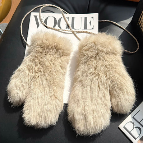Hot Sale Women's 100% Natural Rabbit Fur Winter Gloves Warm Knit Thick Thermal Mittens Soft Real Fur Outdoor Cold Weather Glove