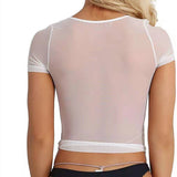 Sexy Women T Shirt See Through Mesh Black Long Sleeve Bodysuit Sheer Slim Turtleneck Tulle Crop Top T-Shirt Transparent Clubwear