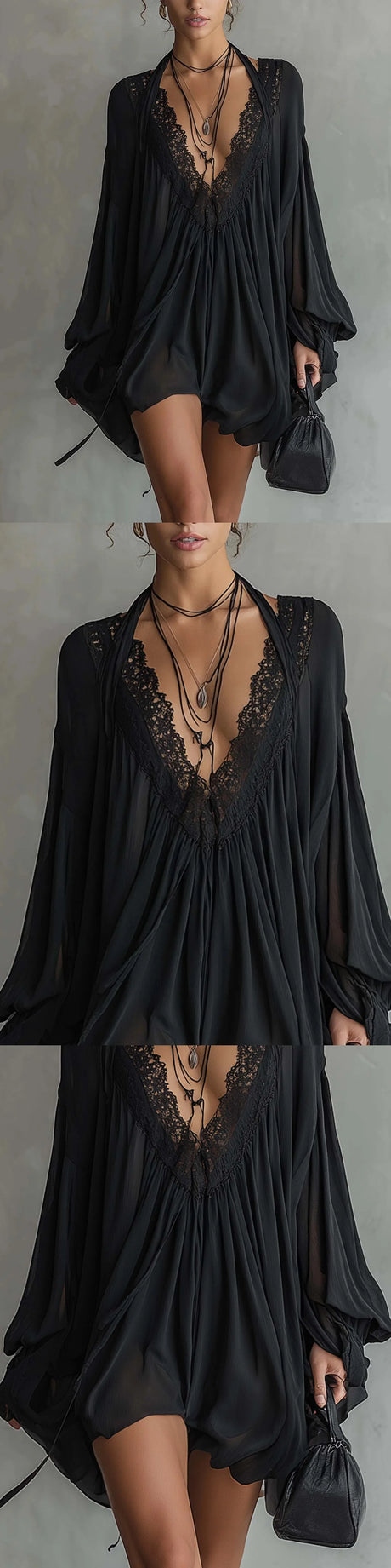 2026 New Black Lace V Neck Satin Robe Dress Nightwear Sleepwear Slip Dress Lingerie Chemise