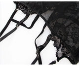 European and American Sexy See-through Dress Mesh Lace Garter Side One-Piece Underwear Women's Sexy Tight Jumpsuit Two-Piece Set