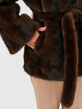 2026 Autumn Winter Women Faux Mink Fur Coat Lapel Collar Belted Long Jacket Luxury Fluffy Outerwear Brown