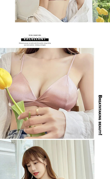Women's French Style Bra Girl Wrapped Chest Adjustable Shoulder Strap Single Buckle Satin Sexy Tube Top Underwear Lingerie