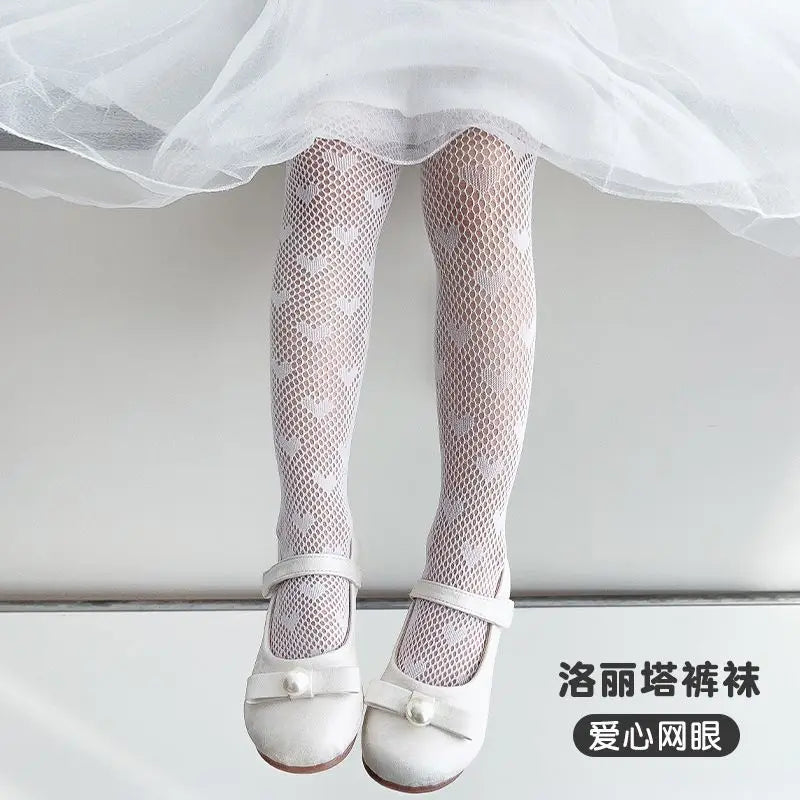 Lolita Girls Vertical Stripe Lace Mesh Pantyhose Cozy Wear Resistant Elastic Knit Elegant Sweet Princess Leggings