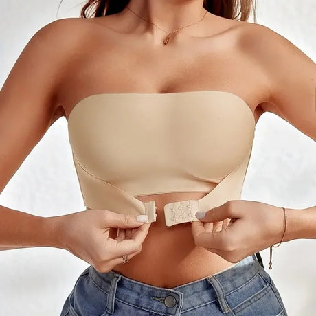 Women's Strapless Seamless Bra – Front Button, No Padding, Non-Slip Half Cup Silicone Underwear