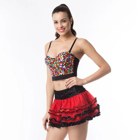 Rainbow Color Rhinestones Fashion Luxury Brassiere Push Up Bralette Woman Sexy Bra Cop Top For Girls Party Nightclub Dance Wear