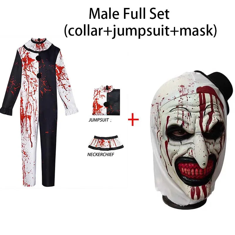 Art The Clown Cosplay Costume ‌Terrifierr 3 Bloody Outfits Killer Clowns Jumpsuits for Halloween Carnival Party Horror Costumes