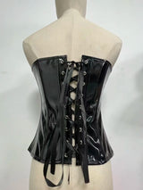 Women's Black PVC Leather Corset Women Sexy Front Zip and Buckle Closure Overbust Bustier Fetish Rock Gothic Steampunk Corselet