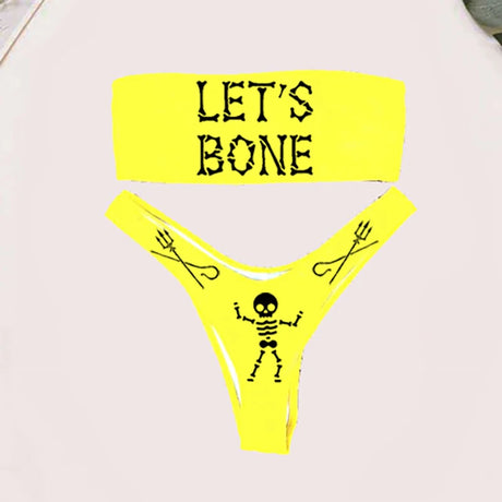 Gothic Bikini 2025 Women Skeleton Tube Top Bra Triangle Bottoms Swimsuit Split Bathing Suit Underwear Y2K Bikinis Swimwear