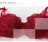 French Red 1/2 Cup Sexy Bra Set Lace Flowers Embroidery Women Underwear Push Up Brassiere and Panties Garter 3 Pieces Sets
