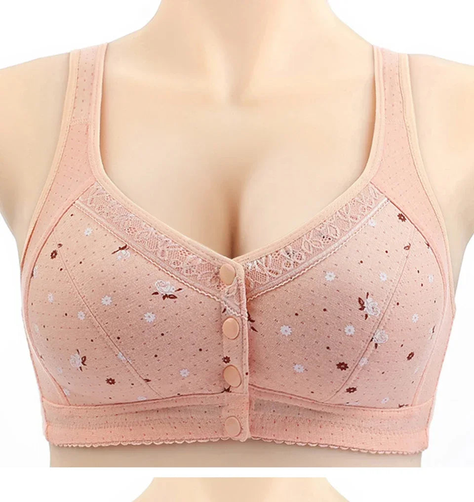 FallSweet Front Closure Cotton Bra for Women Plus Size Seamless Wireless Sports Bras Thin Underwear for Middle-Aged & Elderly