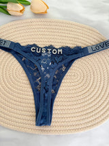 Custom Rhinestone Letter Name Thong Sexy Lace Panties Low-Rise Crystal Letter G-string Personalized Gift Wife Lover Anniversary