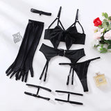 Cupless Lingerie Set Silk Bra Thigh Straps 3Piece Satin Bowknot Erotic Underwear for Women
