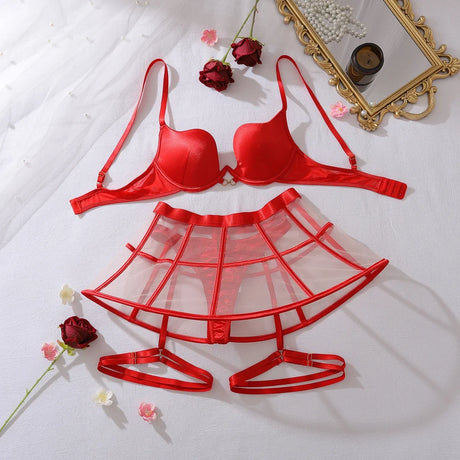 Women Erotic Set Mesh Lingerie 3 Pieces See Through Cage Skirt Garter Harness Exotic Hollow Out Party Club Sexy Underwear