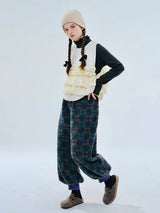 Green Plaid Lamb Wool Lantern Pants Female clothing women's pants and trousers Elastic Waist Loose Baggy Trousers for woman