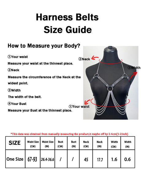 Women Gothic PU Leather Chest Harness Belt with Chain Bra Strap Adjustable Punk Y2K Body Harness Festival Layering Accessory