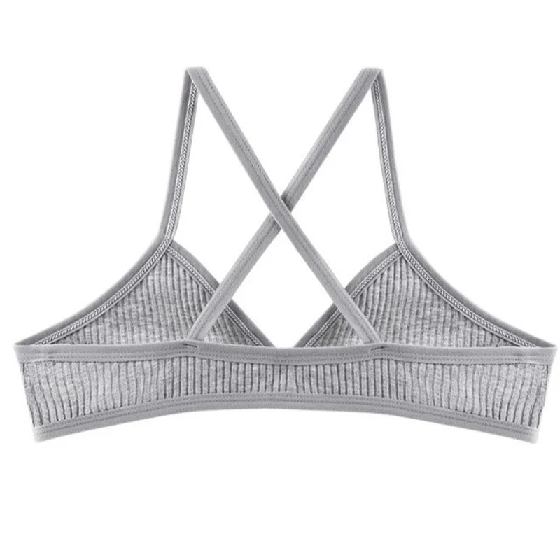 2Pcs/Set Ribbed Cross Back Triangle Bralette Set Women Spaghetti Strap Breathable Daily Bra Wireless Casual Daily Lingerie S-L