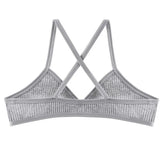 2Pcs/Set Ribbed Cross Back Triangle Bralette Set Women Spaghetti Strap Breathable Daily Bra Wireless Casual Daily Lingerie S-L