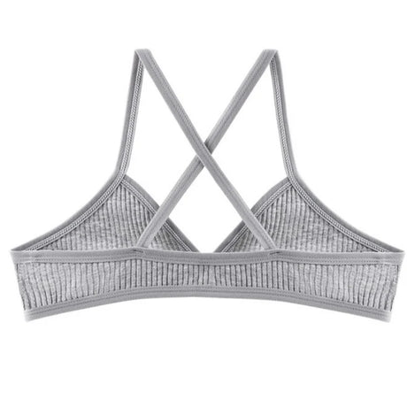 2Pcs/Set Ribbed Cross Back Triangle Bralette Set Women Spaghetti Strap Breathable Daily Bra Wireless Casual Daily Lingerie S-L