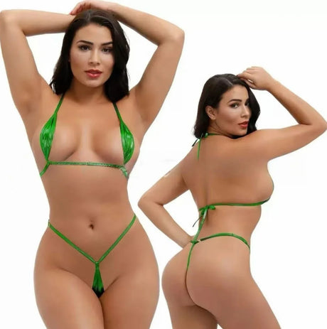Shiny Erotic Mini Bikini Women Porno Cosplay Sexy Lingerie Set Open Bra Micro G String Thong Leather Sexy Underwear Costumes