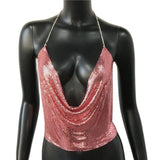 Sexy Metal Sequins Tank Top For Women 2025 Summer V Neck Backless Crop Tops Luxury Solid Short Party Nightclub Tank Tops