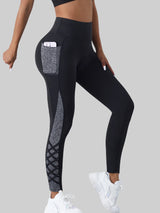 Contrast Geometric Print Pocket Yoga Leggings for Women, High Waist Compression Workout Gym Fitness Trousers