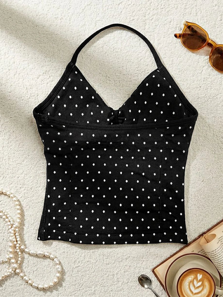 Polka Dot Yoga Set Halter Sports Bra High Waist Booty Shorts Push Up Gym Outfit for Running Fitness