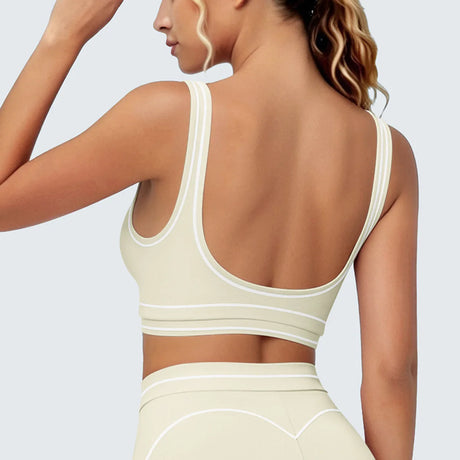 Women's Yoga Bra Vest Fitness Tank Running Workout Gym Top Push Up Padded Soft Slim Contrast Piping Racerback Sports Underwear