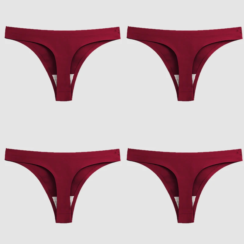 WarmSteps 4PCS/Set Sexy Women Panties Silk Satin Female Thongs Lingerie Soft Cozy Underwear Hot G-Strings Seamless Sports T-Back