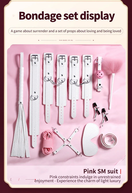 Exotic Bed Set Kits Exotic Toys Adults Games Leather Handcuffs Whip Gag Nipple Clamps Women Products