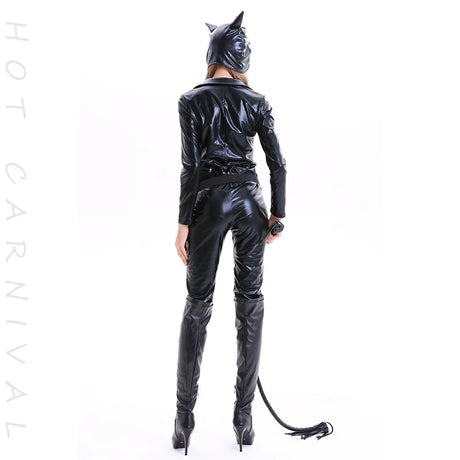 Black PU Cat Costume for Adult Halloween Carnival Party Catsuit DJ Bodysuit Women Ladies Gifts Stage & Dance Wear Cat Girl Suits