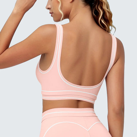 Women's Yoga Bra Vest Fitness Tank Running Workout Gym Top Push Up Padded Soft Slim Contrast Piping Racerback Sports Underwear