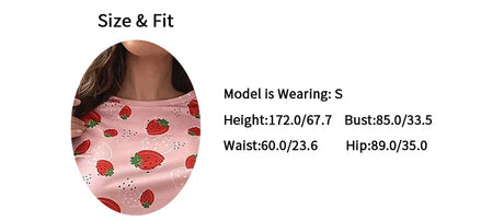 Women's Sleepwear Cute Strawberry Print Pajama Pj Set Summer Short Sleeve Top & Shorts Loungewear Soft Comfortable Home Clothing