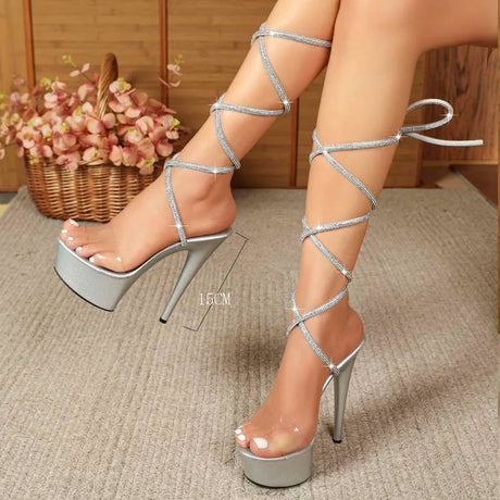 New Exotic Dancer 15cm Open Toe Platform Sandals 6Inch Elegant Bride Strip Pole Dance Sexy Fetish Cross Dressing Big Size Queen