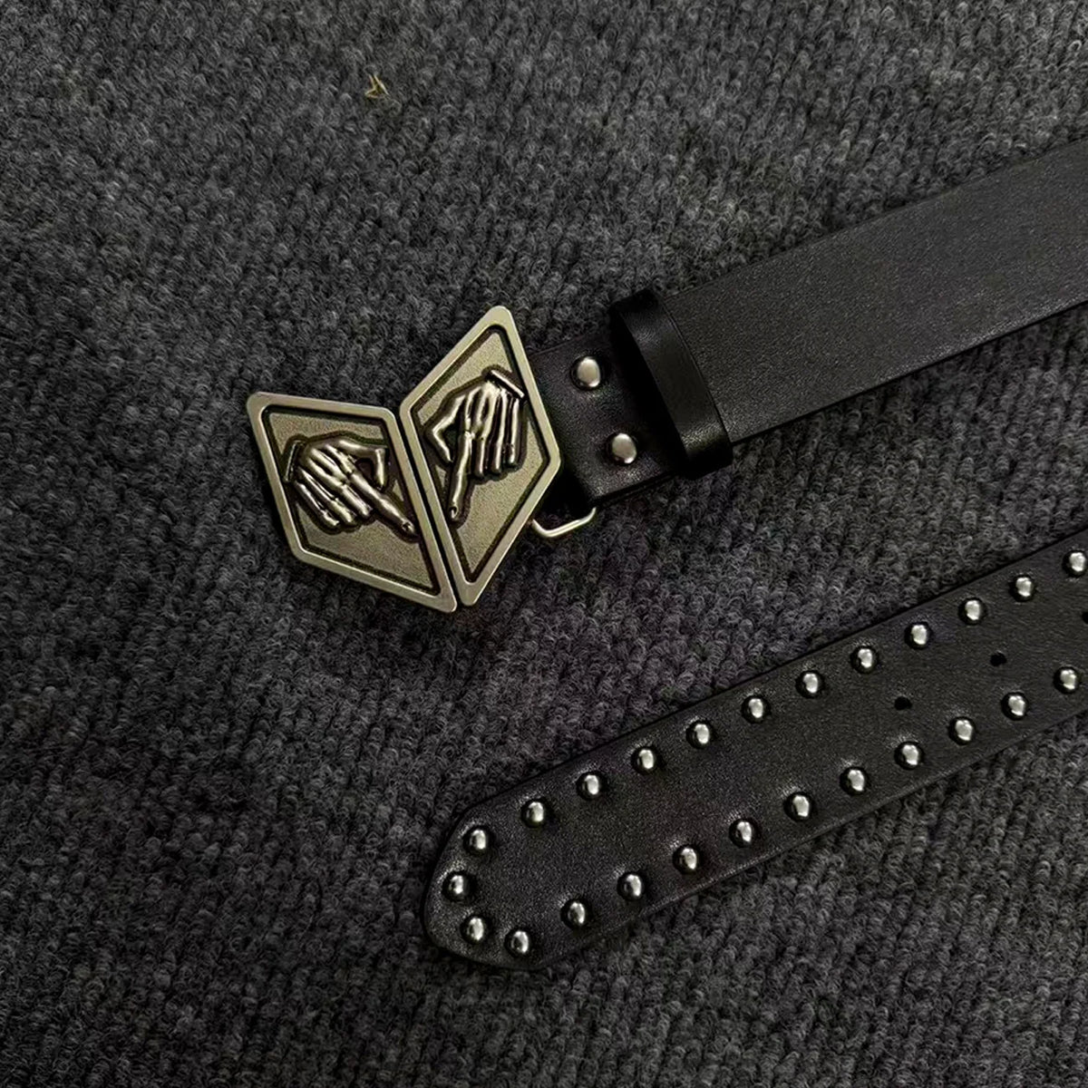 Anime Cosplay Rivet Faux‑Leather Waist Belt Unique Gesture‑shaped Metal Buckle Decor Unisex Punk Trouser Strap Fashion Accessory