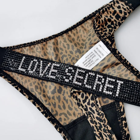 5Pcs Low Waist Sexy Panties Women Thongs Rhinestones Letter Diamonds G-string Sports Thong Shorts Briefs T-back Size S-XL