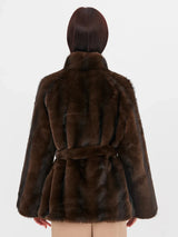 2026 Autumn Winter Women Faux Mink Fur Coat Lapel Collar Belted Long Jacket Luxury Fluffy Outerwear Brown