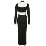 BoozRey Sexy Hipster Midi Dress Women Cleavage Hollow Backless Full Sleeve Solid Party Robe Female Slim High Street Attirewear