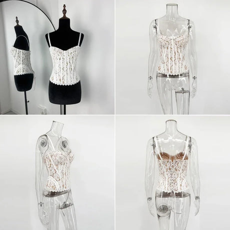 Tuularose Sexy Bodycon Lace Corset Vest Women's New Sleeveless Tanks Fishbone Waist Lace Up Summer Sexy Sleeveless Camisole Tops