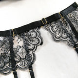 Sexy Lace Lingerie Set With Garter Belt Eyelash Underwire Bra Nude Illusion Strappy Sensual Costume Exotic Underwear Party Club