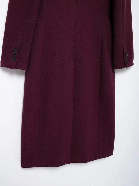 HH Women Fashion Burgundy Coat Double Breasted Long Sleeve Lapel Blends Jacket Autumn Winter High Street Outerwear