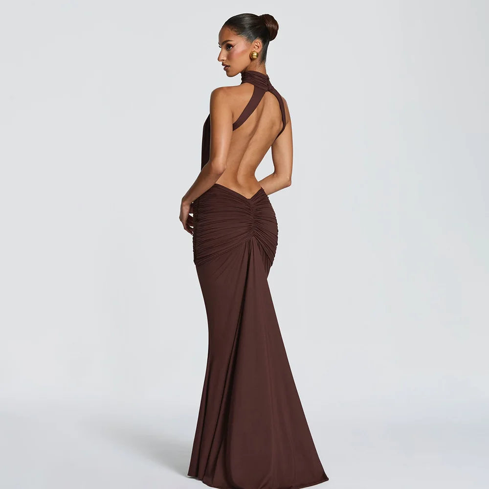 Women Solid Color Mermaid Evening Dress Sexy Open‑Back Slim Floor‑Length Long Gown Formal Banquet Party Maxi Dresses For Ladies