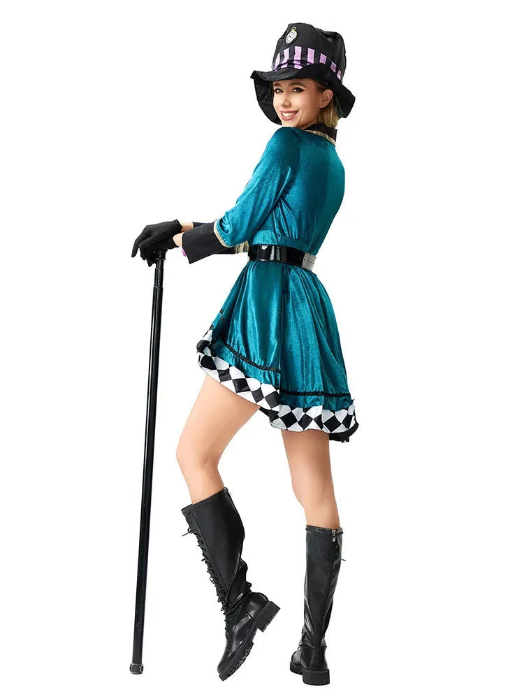 Magician Clown Cosplay Costume Alice Costume Circus Outfits Hatter Halloween Carnival Stage Performance Roleplay Clothes