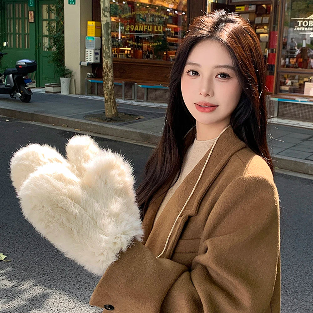 Hot Sale Women's 100% Natural Rabbit Fur Winter Gloves Warm Knit Thick Thermal Mittens Soft Real Fur Outdoor Cold Weather Glove