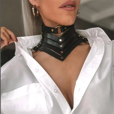 Black Sexy Trendy Rock Gothic Collar Necklaces Jewelry Gothic Leather Belt Rivets Harajuku Punk Choker Necklace for Women Gift